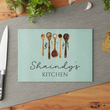 Load image into Gallery viewer, Personalized Wooden Spoon Design Glass Cutting Board