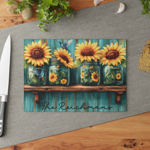 Load image into Gallery viewer, Personalized Sunflower Glass Cutting Board
