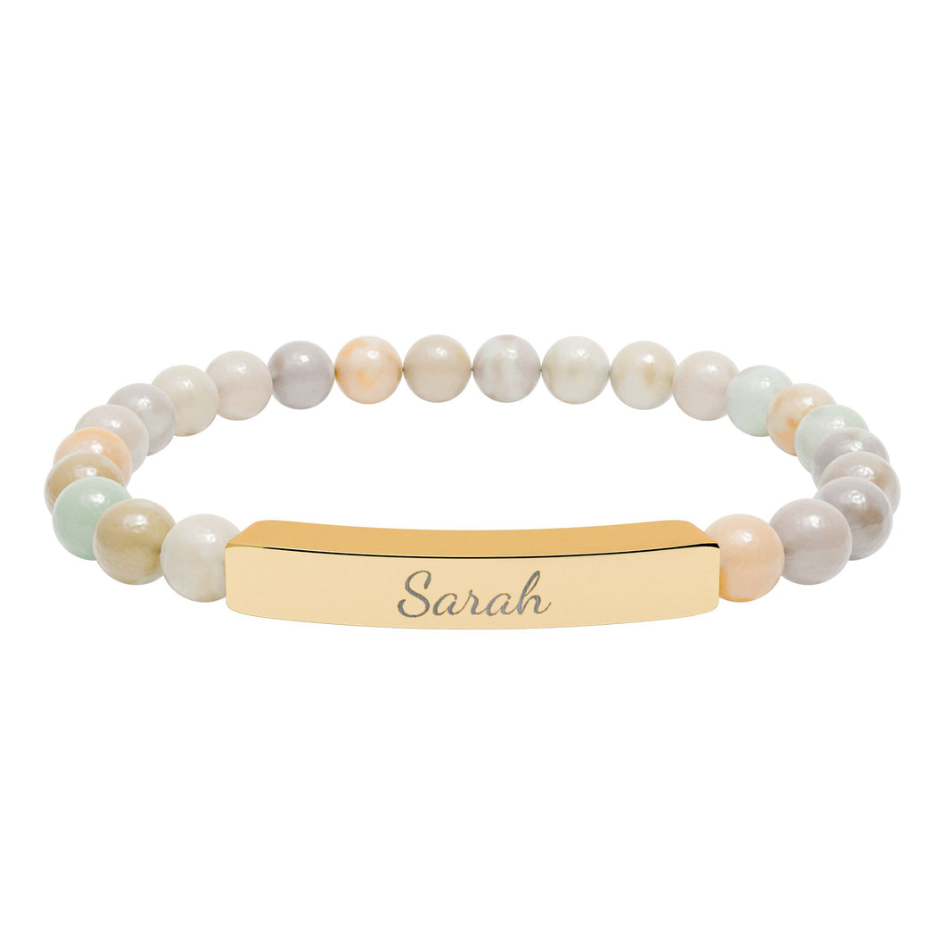 Natural Stone Stretch Name Bracelet (Engraving)