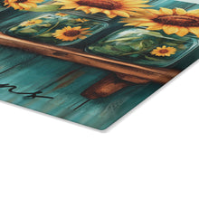 Load image into Gallery viewer, Personalized Sunflower Glass Cutting Board
