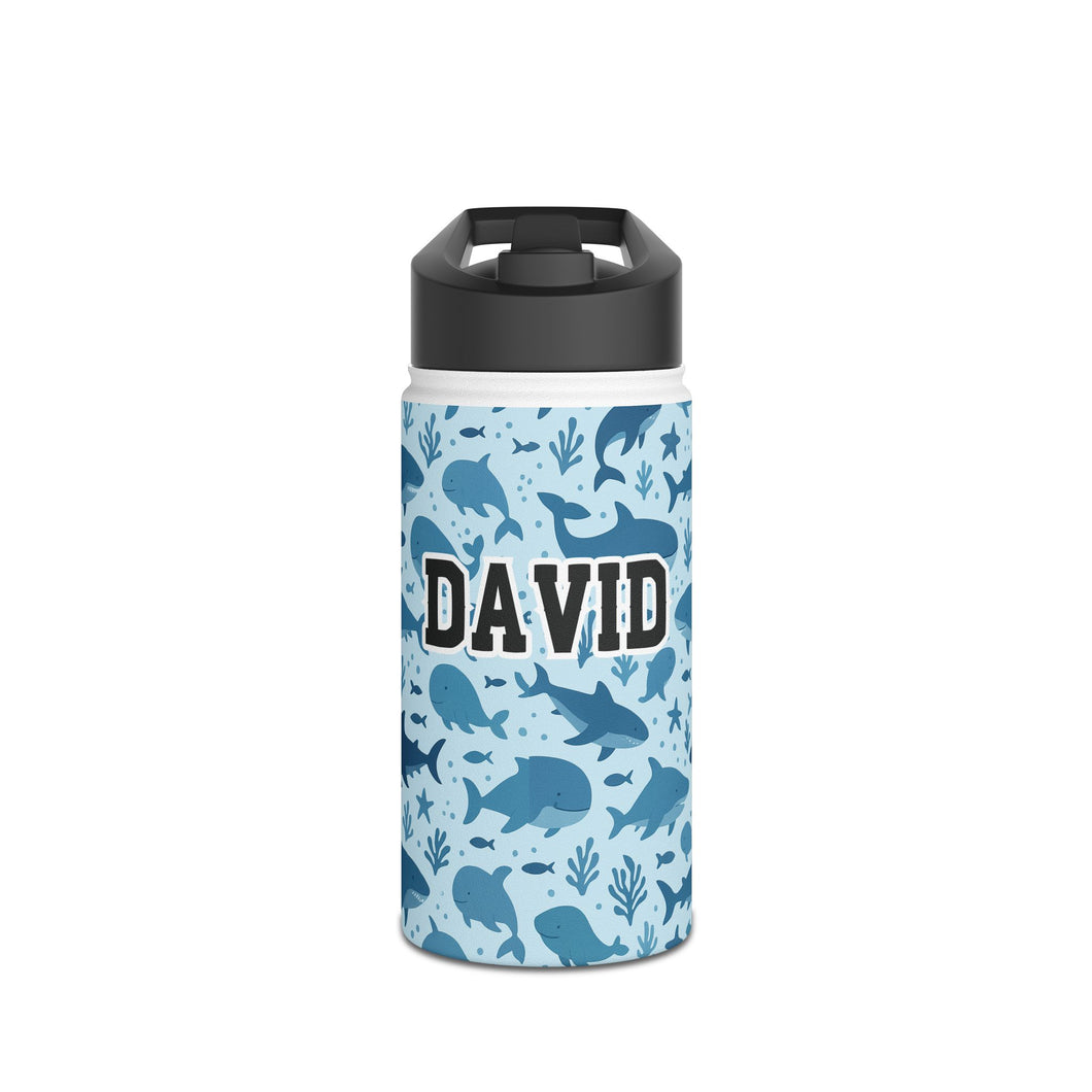 Personalized Sharks and Whales Kids Stainless Steel Water Bottle