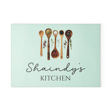 Load image into Gallery viewer, Personalized Wooden Spoon Design Glass Cutting Board
