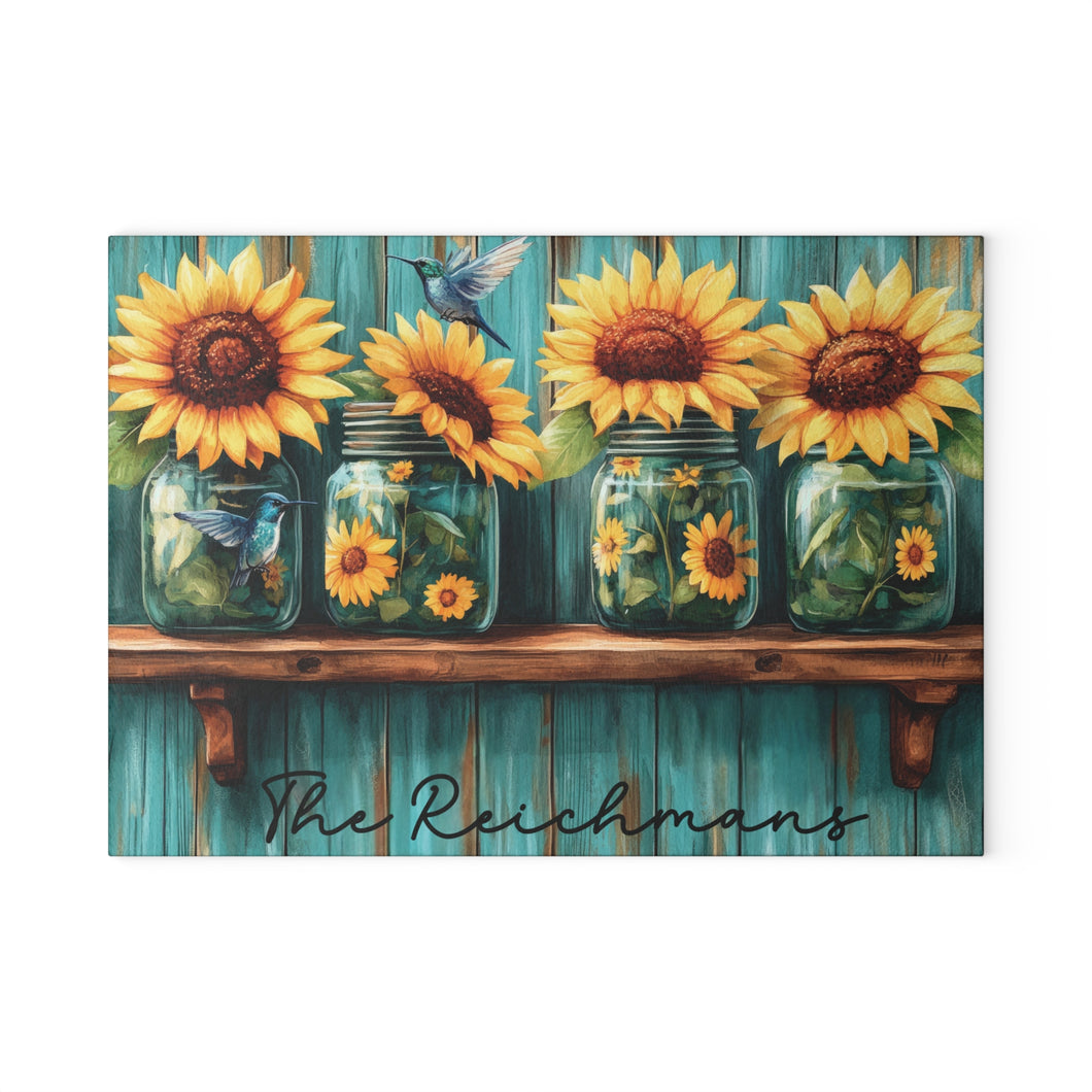Personalized Sunflower Glass Cutting Board