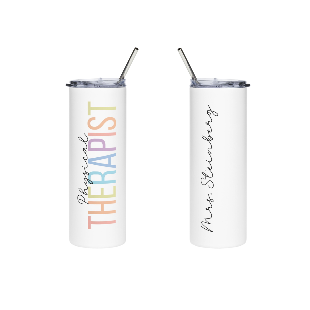 Personalized Therapist Tumbler, Rainbow Letters