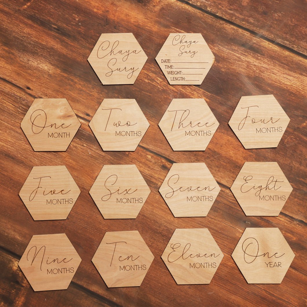 Hexagon Engraved Monthly Milestones